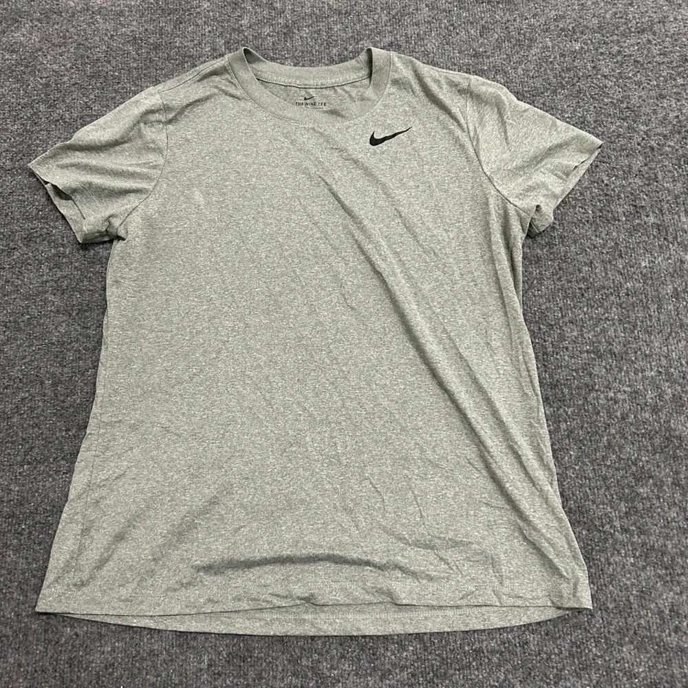 Nike T-Shirt Womens Size L Gray Dri-Fit Short Sleeve Athletic Heathered Crew